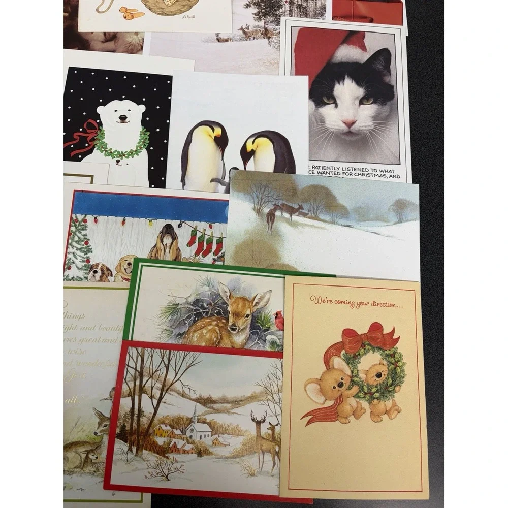 Vintage Animal Christmas Cards Fronts ONLY Scrapbooking Crafts Decoupage 50+